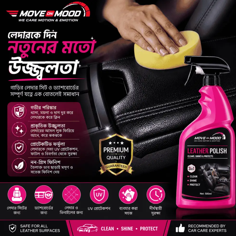 Flamingo Leather Polish Spray 500ML | Car Dashboard & Seat Cover Cleaner | Leather & Plastic Interior Polish | Move on Mood