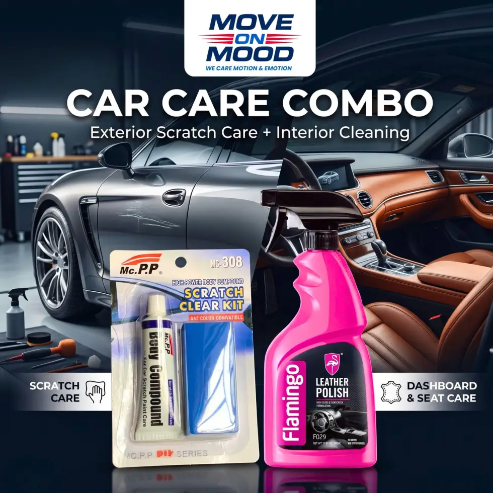 Move on Mood Complete Car Care Combo – Mc.PP Scratch Clear Kit + Dashboard & Seat Cleaner | গাড়ির ভিতর ও বাইরের সম্পূর্ণ যত্ন