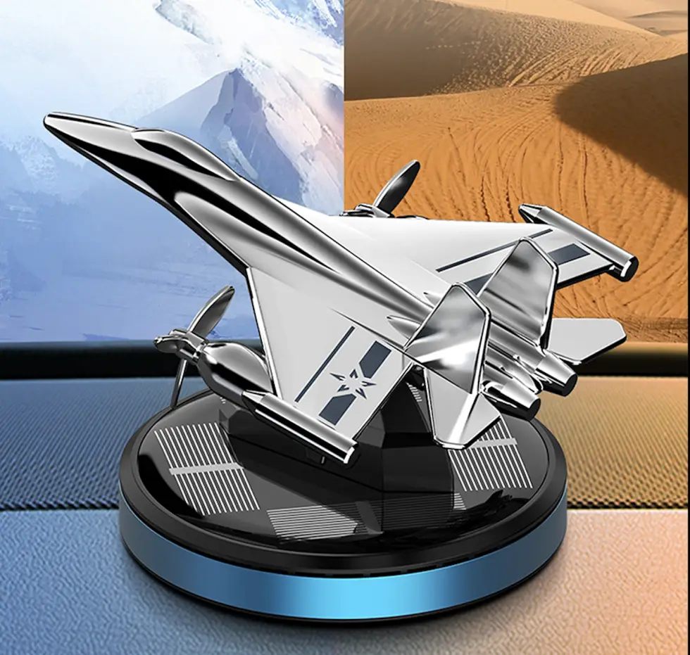 Premium Solar Fighter Jet & Helicopter Car Air Freshener | Rotating Dashboard Aromatherapy Showpiece | Move on Mood